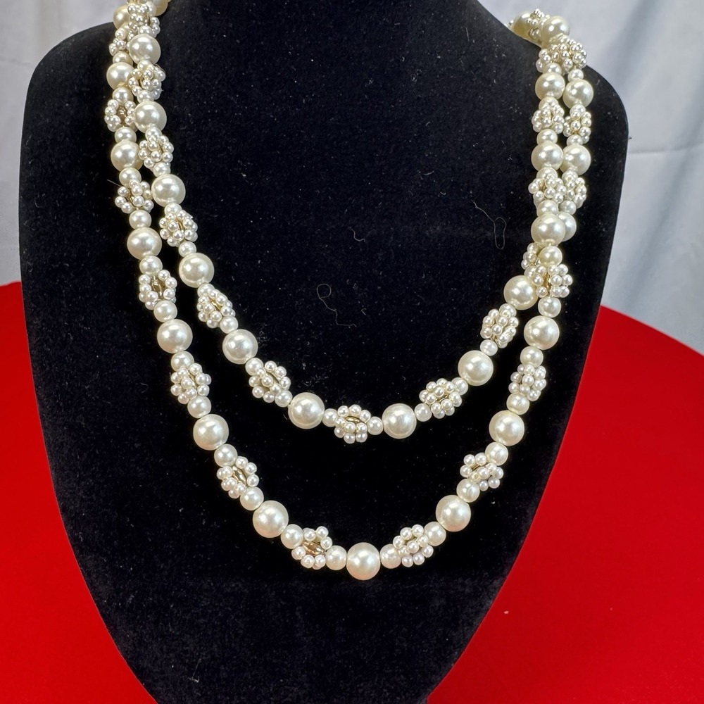 32" Vintage Faux Pearl Cluster Necklace